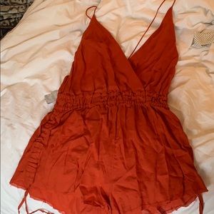 NWT Free People Red Linen Romper with Open Back